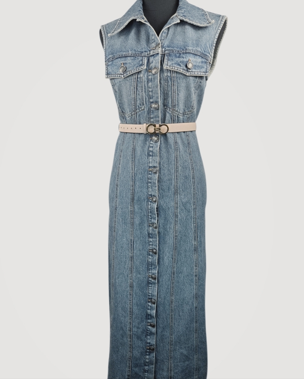 SPORTMAX Catone Denim Maxi Dress Button Front Sleeveless Blue US 10 IT 44 - Picture 15 of 16